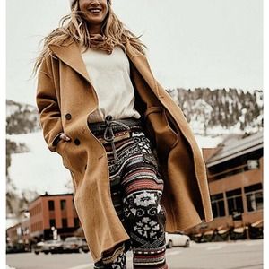 NWOT Free People Adore You Longline Wool Blend Slouchy Collard Coat Brown Med…